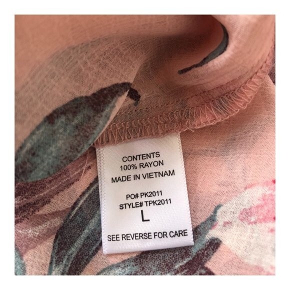 Pinkline Floral Kimono Cardigan Light Pink Floral Sheer 3/4 Sleeve Size L - Picture 5 of 10